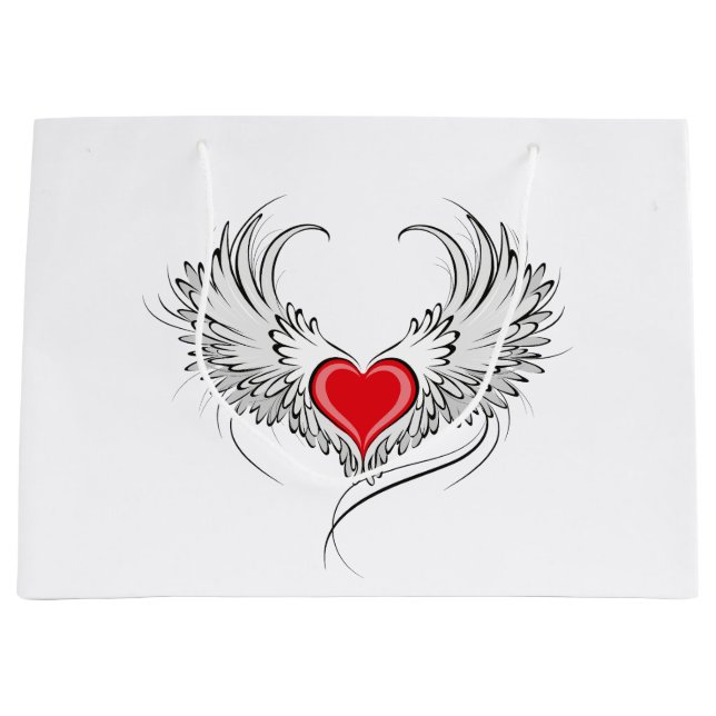 Red Angel Heart with wings Large Gift Bag (Front)