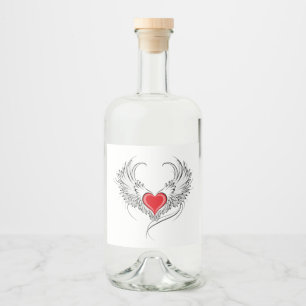 Red Angel Heart with wings Liquor Bottle Label