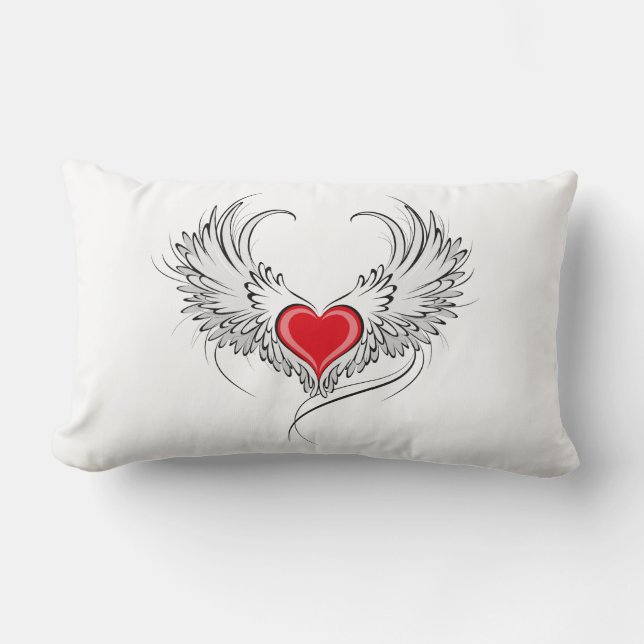 Red Angel Heart with wings Lumbar Cushion (Front)