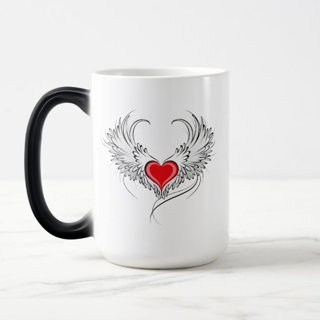 Red Angel Heart with wings Magic Mug (Left)