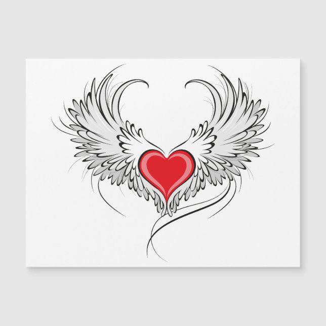 Red Angel Heart with wings Magnetic Invitation (Front)