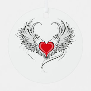 Red Angel Heart with wings Metal Tree Decoration