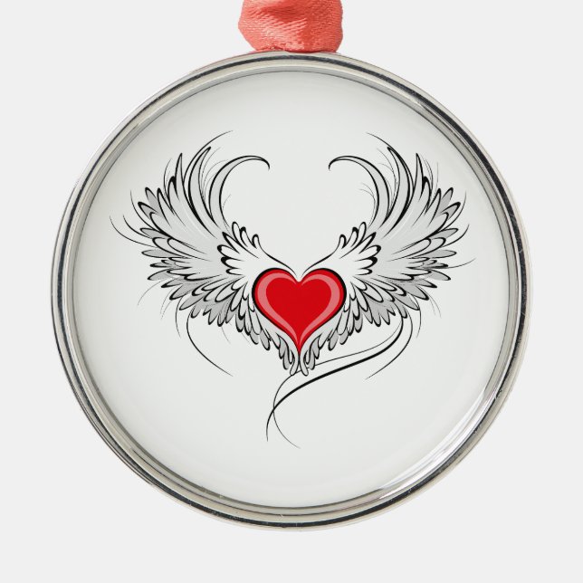 Red Angel Heart with wings Metal Tree Decoration (Front)