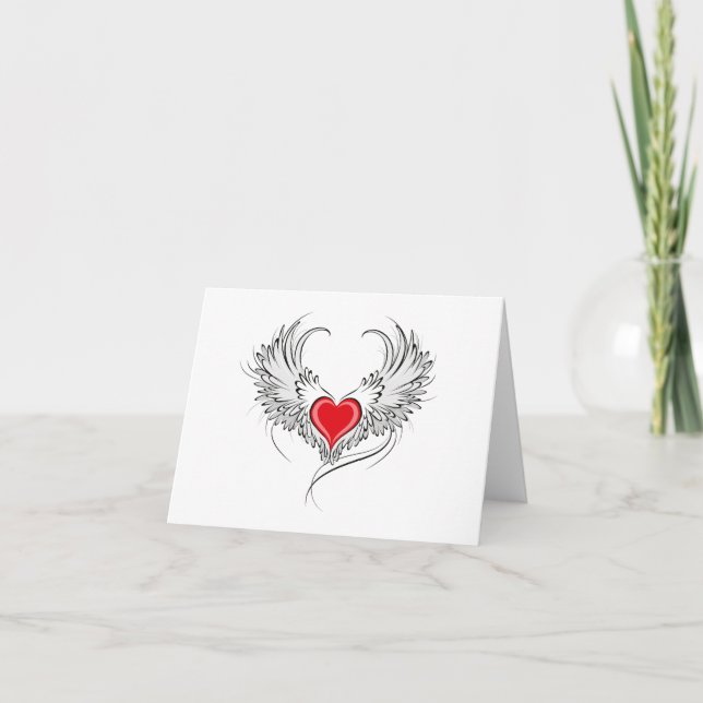 Red Angel Heart with wings Note Card (Front)