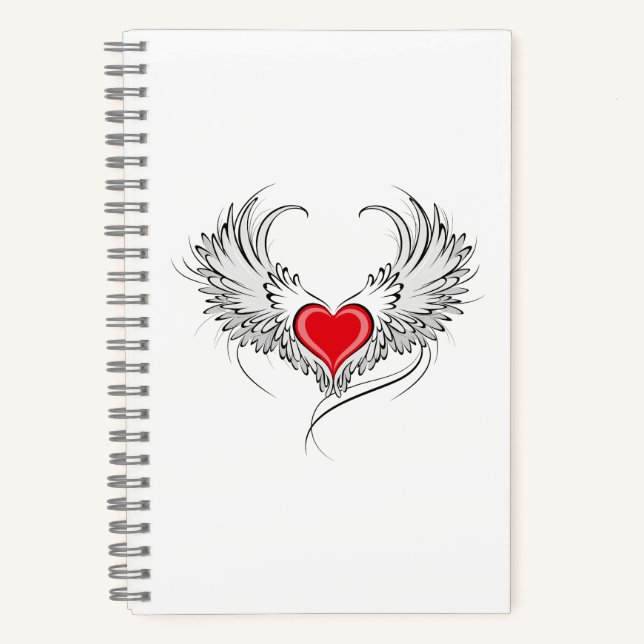 Red Angel Heart with wings Notebook (Front)