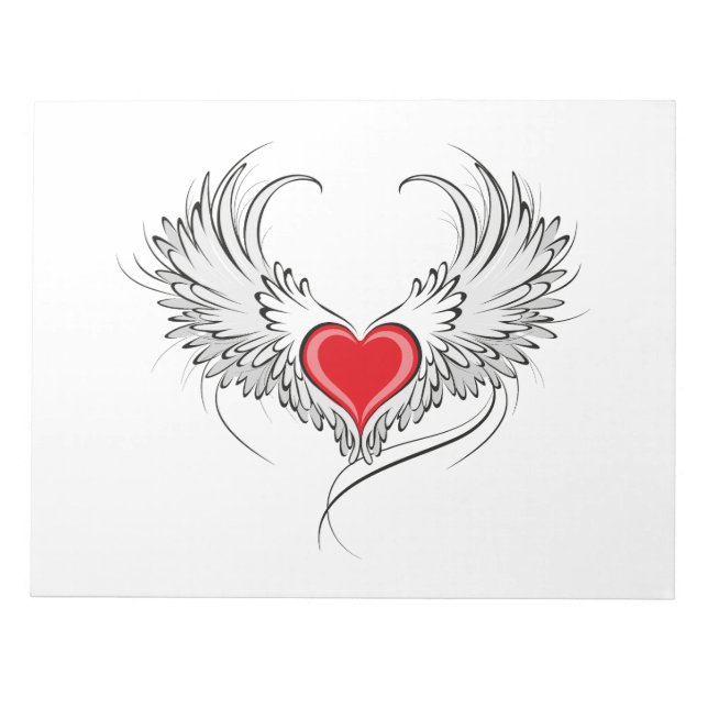 Red Angel Heart with wings Notepad (Front)