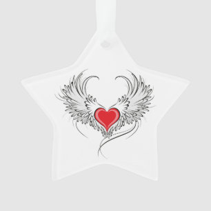 Red Angel Heart with wings Ornament