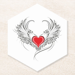 Red Angel Heart with wings Paper Coaster