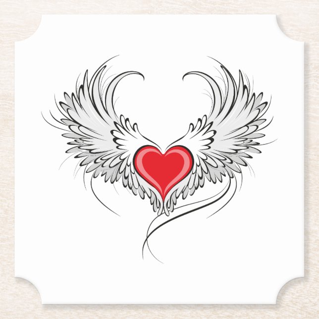 Red Angel Heart with wings Paper Coaster (Front)