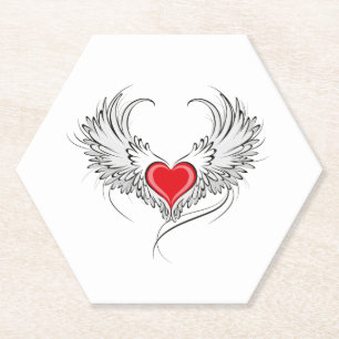Red Angel Heart with wings Paper Coaster