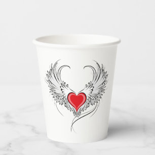 Red Angel Heart with wings Paper Cups