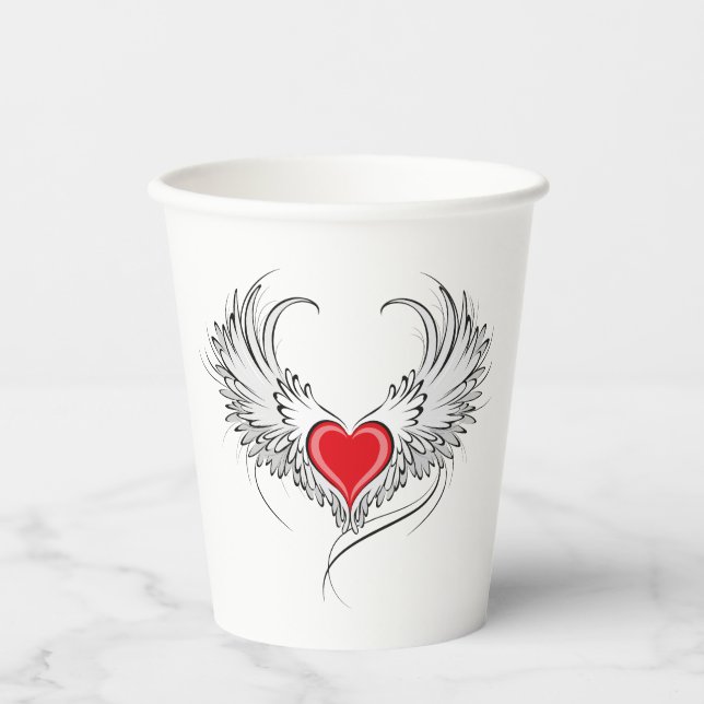 Red Angel Heart with wings Paper Cups (Front)