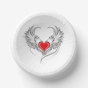 Red Angel Heart with wings Paper Plate