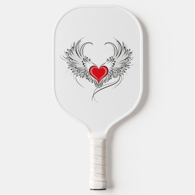 Red Angel Heart with wings Pickleball Paddle (Front)