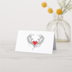 Red Angel Heart with wings Place Card