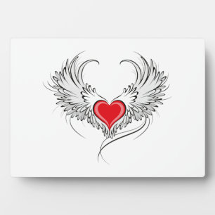 Red Angel Heart with wings Plaque