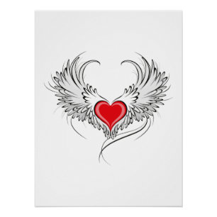 Red Angel Heart with wings Poster