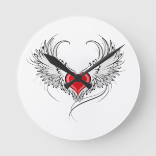 Red Angel Heart with wings Round Clock