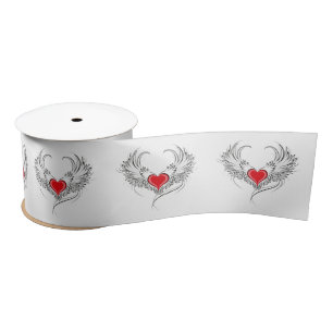 Red Angel Heart with wings Satin Ribbon