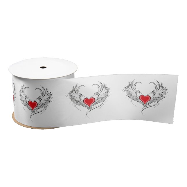 Red Angel Heart with wings Satin Ribbon (Spool)