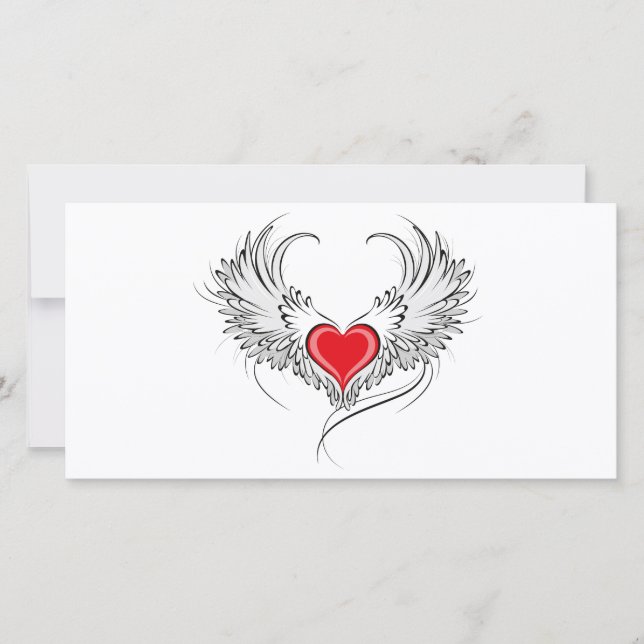 Red Angel Heart with wings Save The Date (Front)