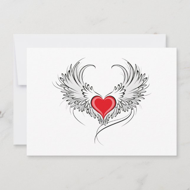 Red Angel Heart with wings Save The Date (Front)