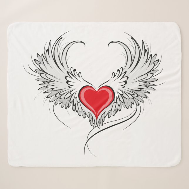 Red Angel Heart with wings Sherpa Blanket (Front (Horizontal))