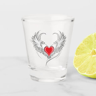 Red Angel Heart with wings Shot Glass