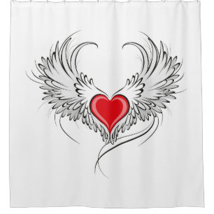 Red Angel Heart with wings Shower Curtain