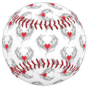 Red Angel Heart with wings Softball