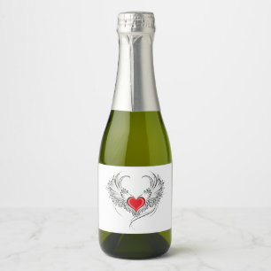 Red Angel Heart with wings Sparkling Wine Label