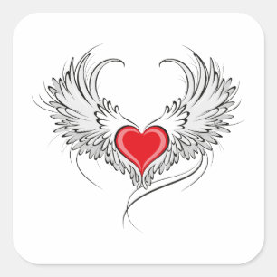 Red Angel Heart with wings Square Sticker