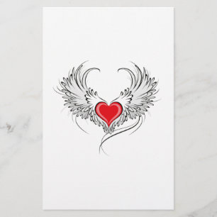 Red Angel Heart with wings Stationery