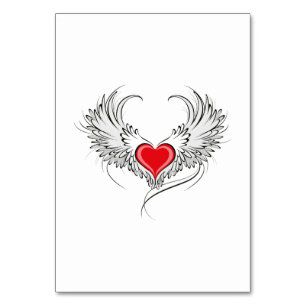 Red Angel Heart with wings Table Number