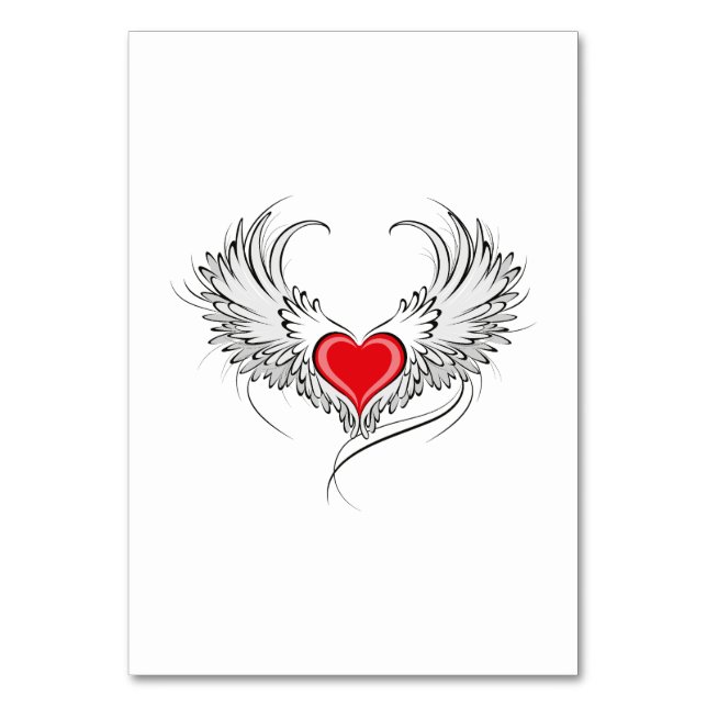 Red Angel Heart with wings Table Number (Front)