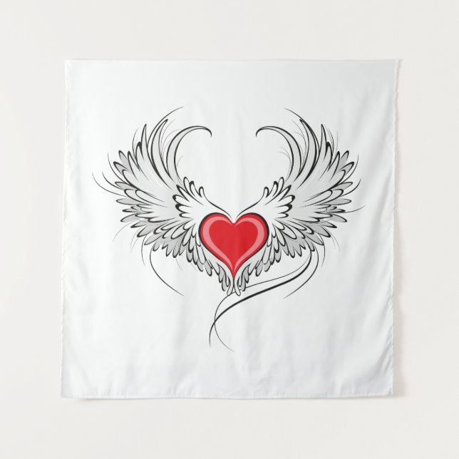 Red Angel Heart with wings Tapestry (Front)