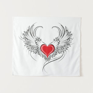 Red Angel Heart with wings Tapestry