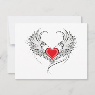 Red Angel Heart with wings Thank You Card