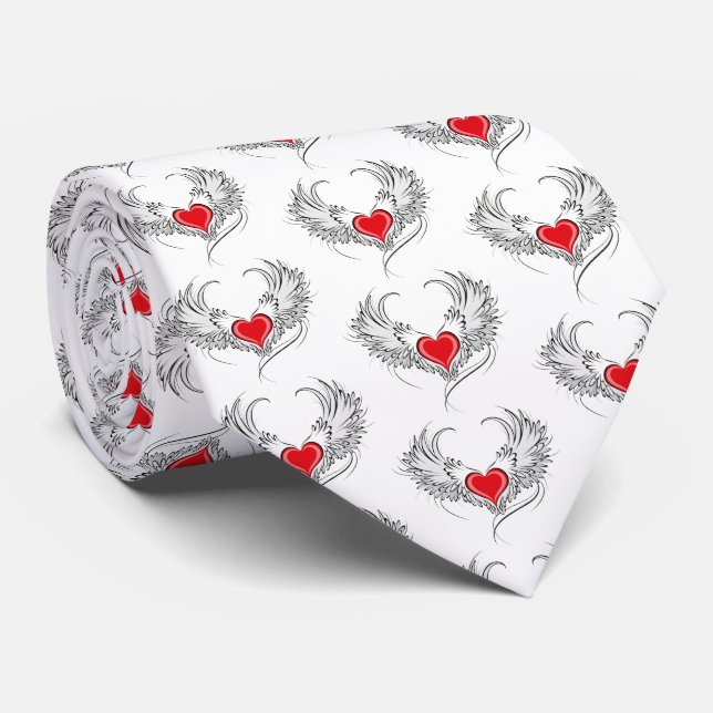 Red Angel Heart with wings Tie (Rolled)