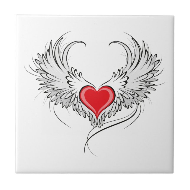 Red Angel Heart with wings Tile (Front)