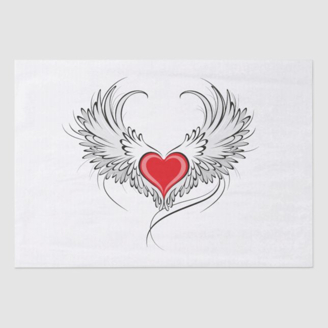 Red Angel Heart with wings Tissue Paper (Front)
