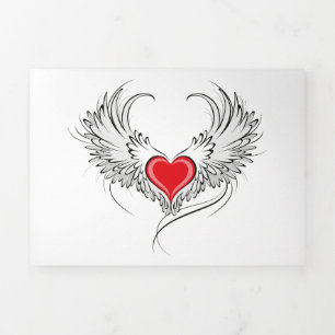 Red Angel Heart with wings Tri-Fold Announcement