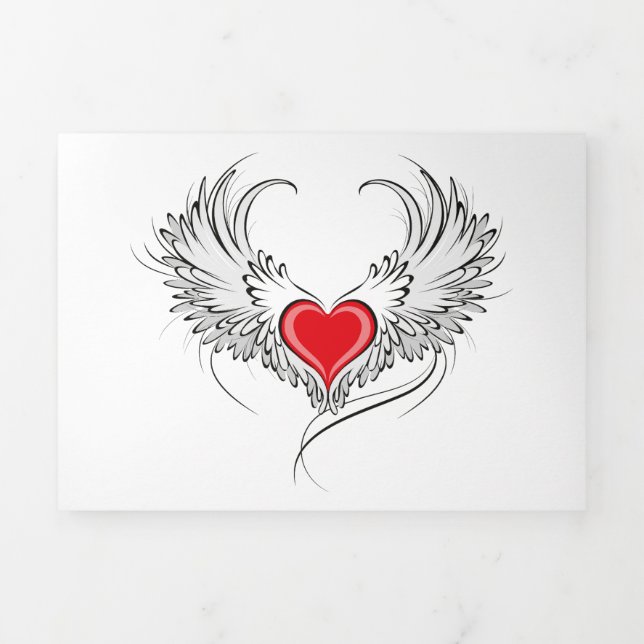 Red Angel Heart with wings Tri-Fold Announcement (Cover)