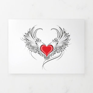 Red Angel Heart with wings Tri-Fold Card