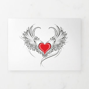 Red Angel Heart with wings Tri-Fold Card