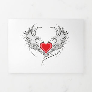 Red Angel Heart with wings Tri-Fold Holiday Card
