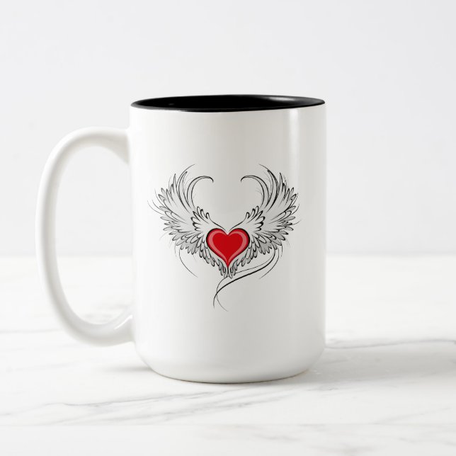 Red Angel Heart with wings Two-Tone Coffee Mug (Left)