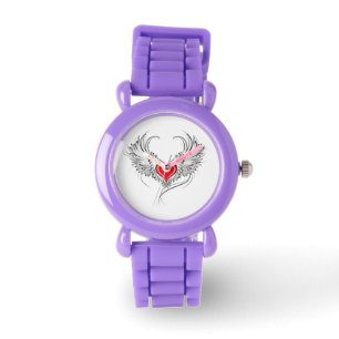 Red Angel Heart with wings Watch