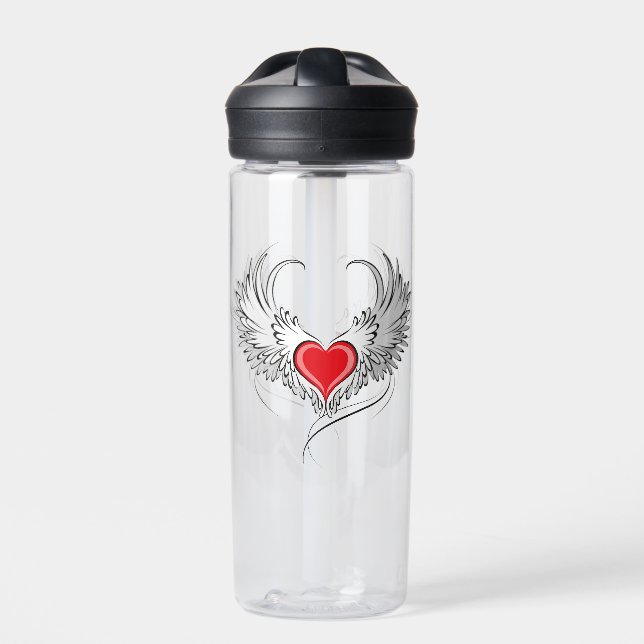 Red Angel Heart with wings Water Bottle (Front)