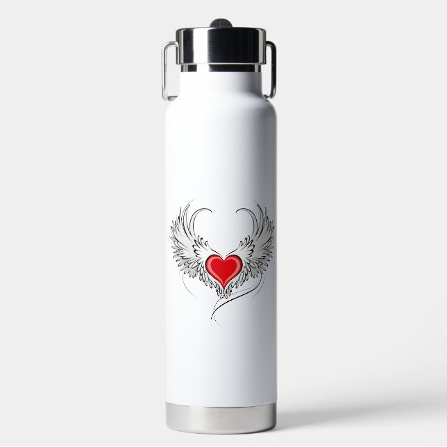 Red Angel Heart with wings Water Bottle (Front)